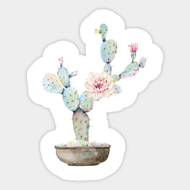 Watercolor cactus in pot Sticker by chris@christinearnold.com